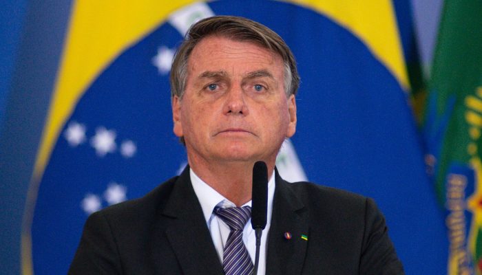 BRASILIA, BRAZIL - MARCH 31: President of Brazil Jair Bolsonaro looks on during a farewell ceremony for outgoing ministers on March 31, 2022 in Brasilia, Brazil. Bolsonaro's administration replaces nine out of 23 ministers, who resign to run for positions in October elections. (Photo by Andressa Anholete/Getty Images)